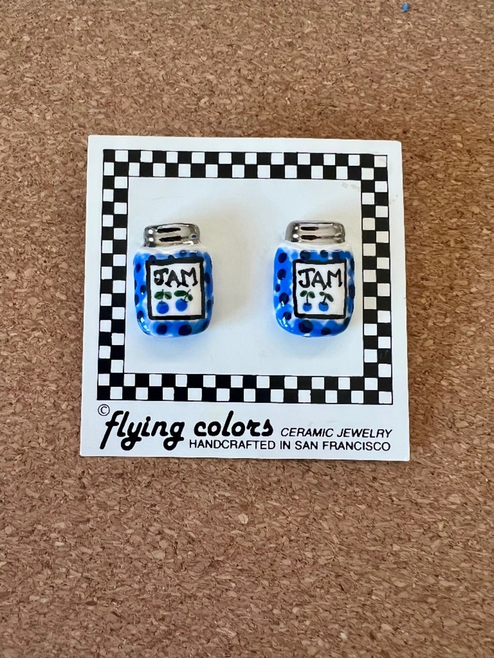 Vintage Flying Colors Hand-Painted Ceramic Jam Jar Earrings